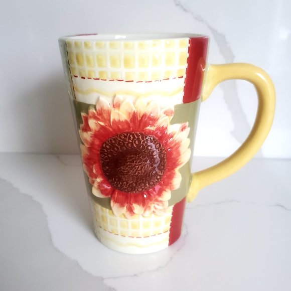 GANZ BELLA CASA Ceramic Sunflower Latte Mug Hand Crafted Coffee Tea - Picture 4 of 6